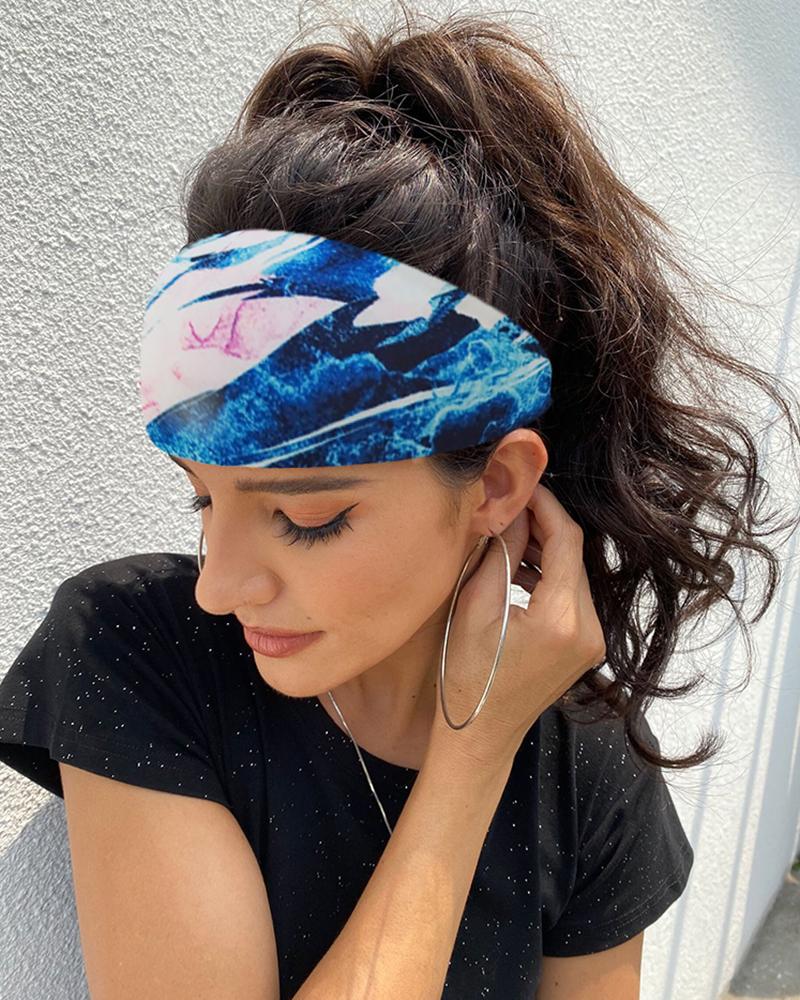 

Tie Dye Print Yoga Running Headwraps Hair Band, Blue