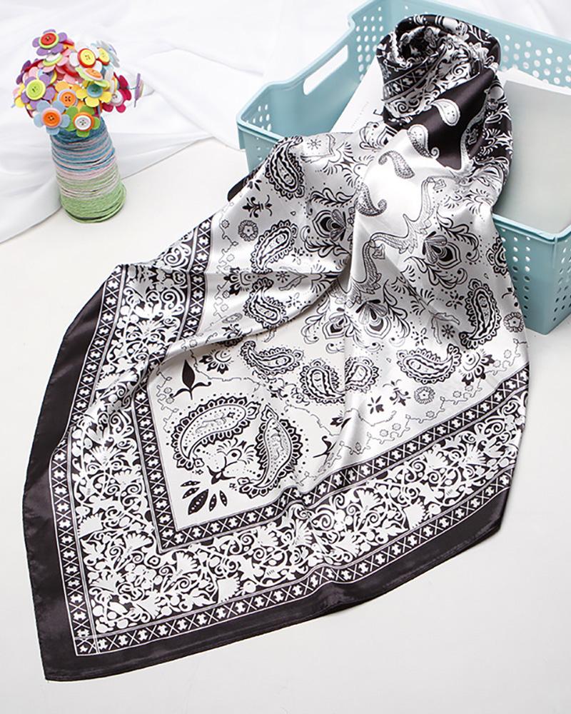 

Paisley Print Square Silk Scarf, Black