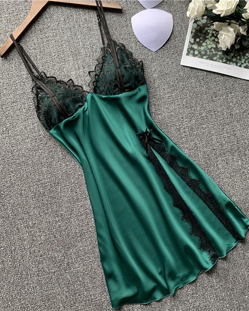 

Contrast Lace Padded Spaghetti Strap Slip Sleepwear, Green