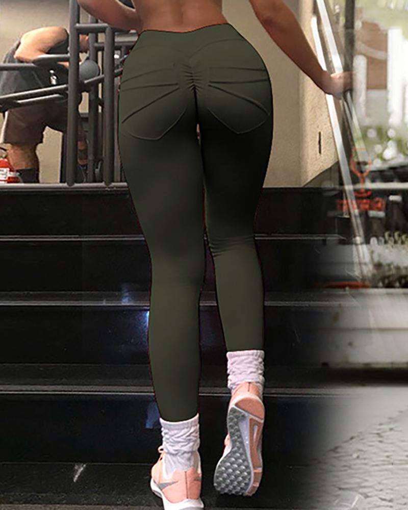 

Pocket Design High Waist Ruched Yoga Pants, Green