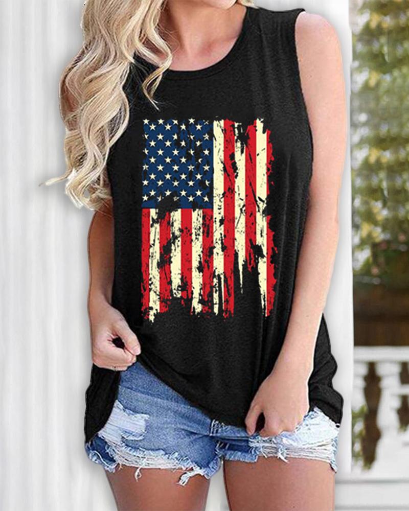 

Sunflower Flag Print Tank Top, Blue