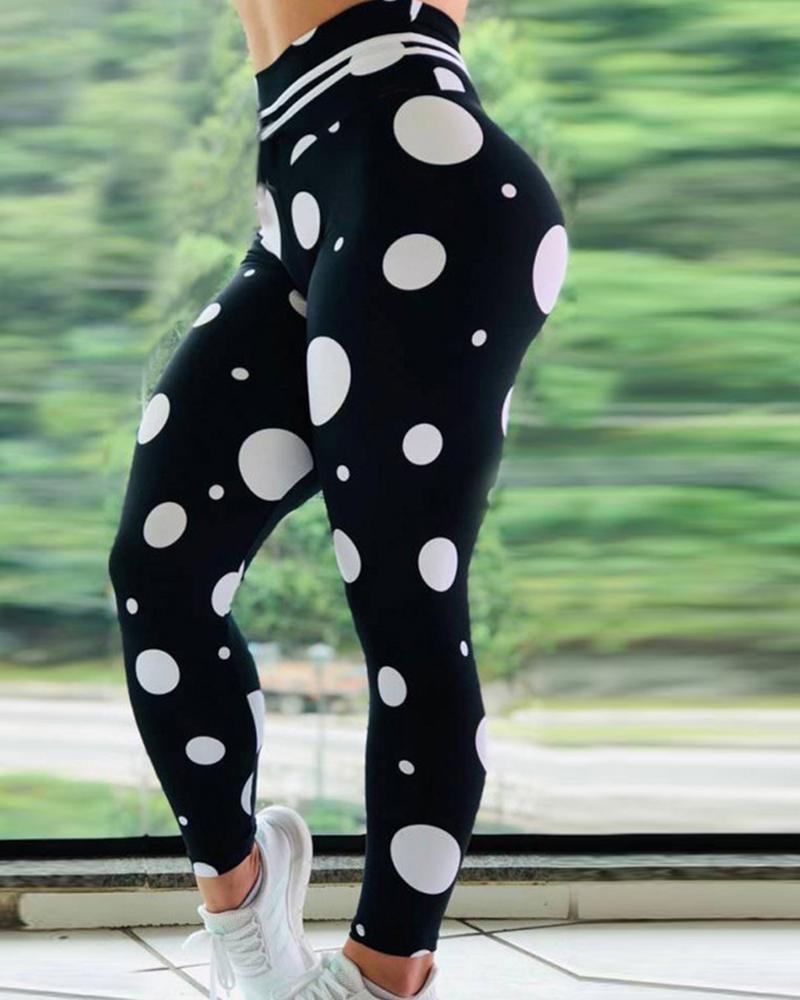 

Dot Printing Skinny Yoga Pants, Black