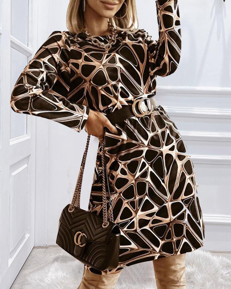 

3D Abstract Long Sleeve Loose Midi Women Dress, Black