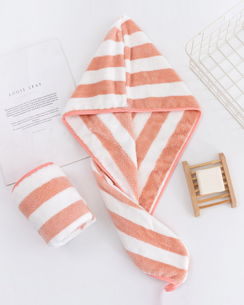 

Striped Colorblock Quick Magic Hair Dry Hat, Pink