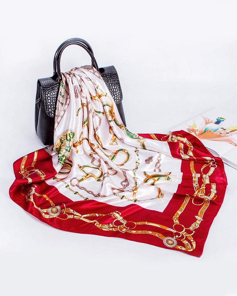 

Chain Print Square Silk Scarf, Red