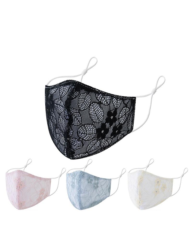 

Floral Embroidery Lace Breathable Face Mask, Black