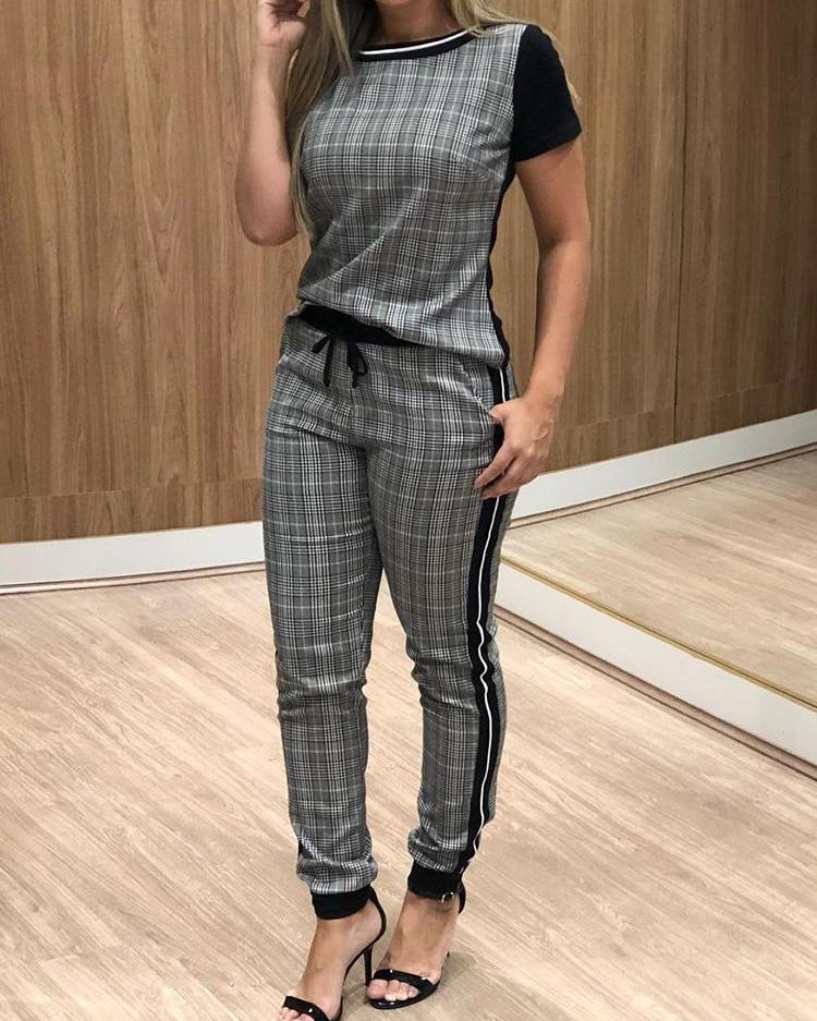 plaid side stripe pants