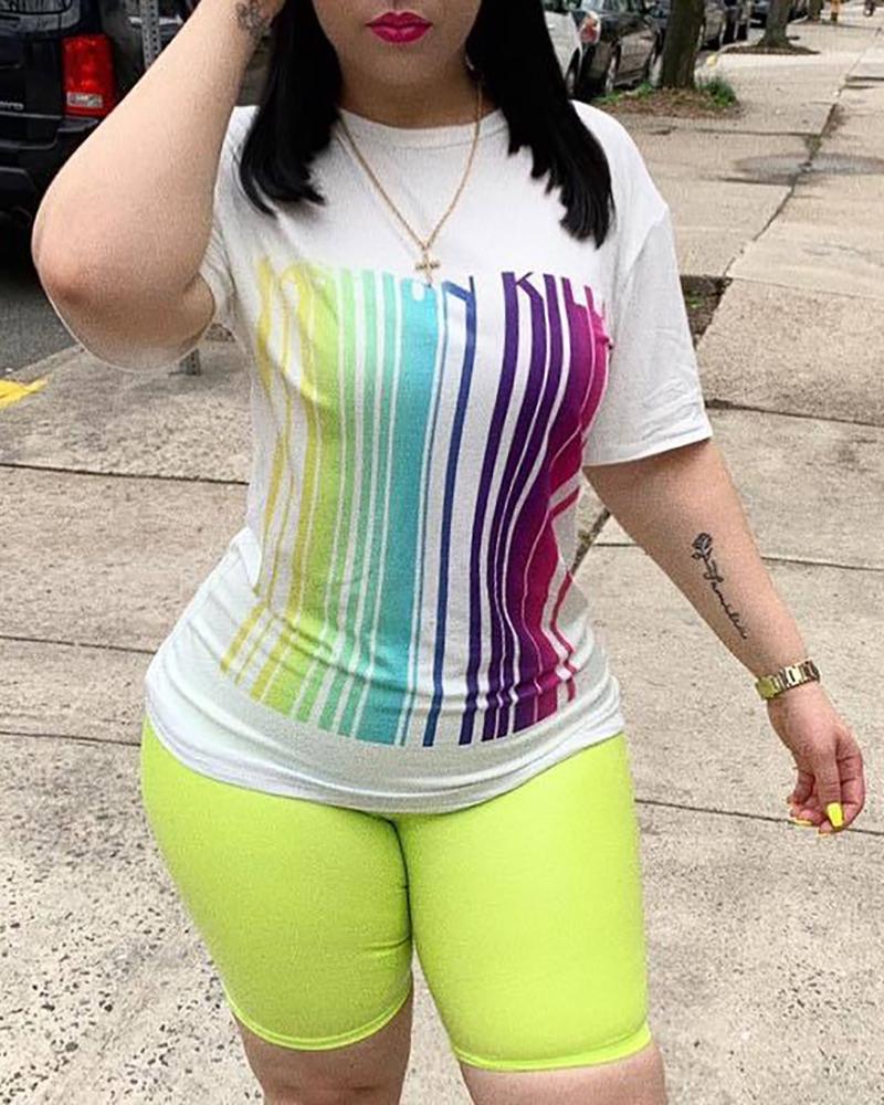 

Short Sleeve Print Top With Shorts, White
