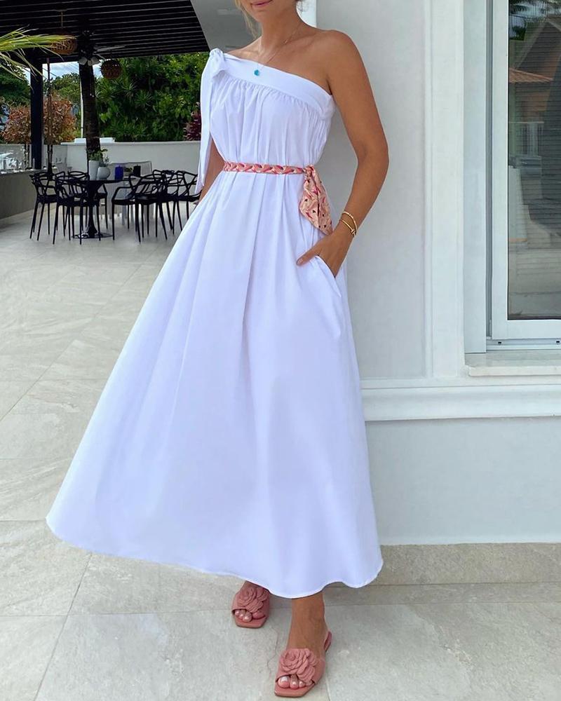 

Plain One Shoulder Sleeveless Maxi Dress, White