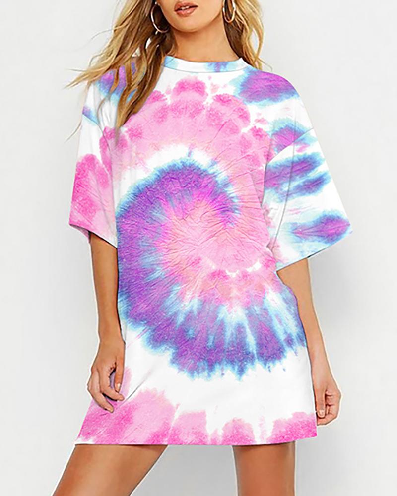 

Tie Dye Print Half Sleeve Casual T-shirt, Purple