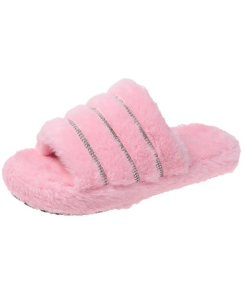 

Studded Plain / Tie Dye Print Fluffy Slippers, Pink