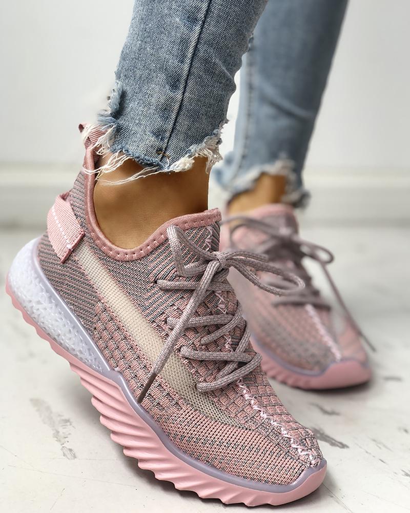 

Net Surface Breathable Lace-Up Yeezy Sneakers, Pink