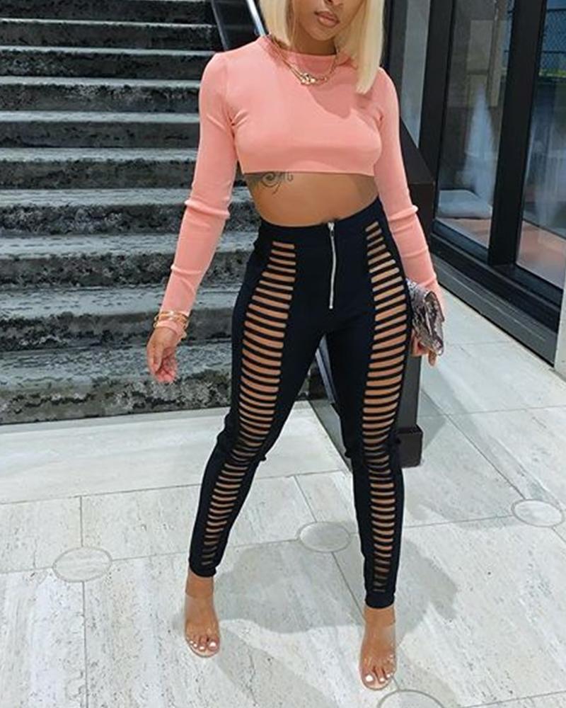 

Solid Color Long Sleeve Pants Sets, Pink