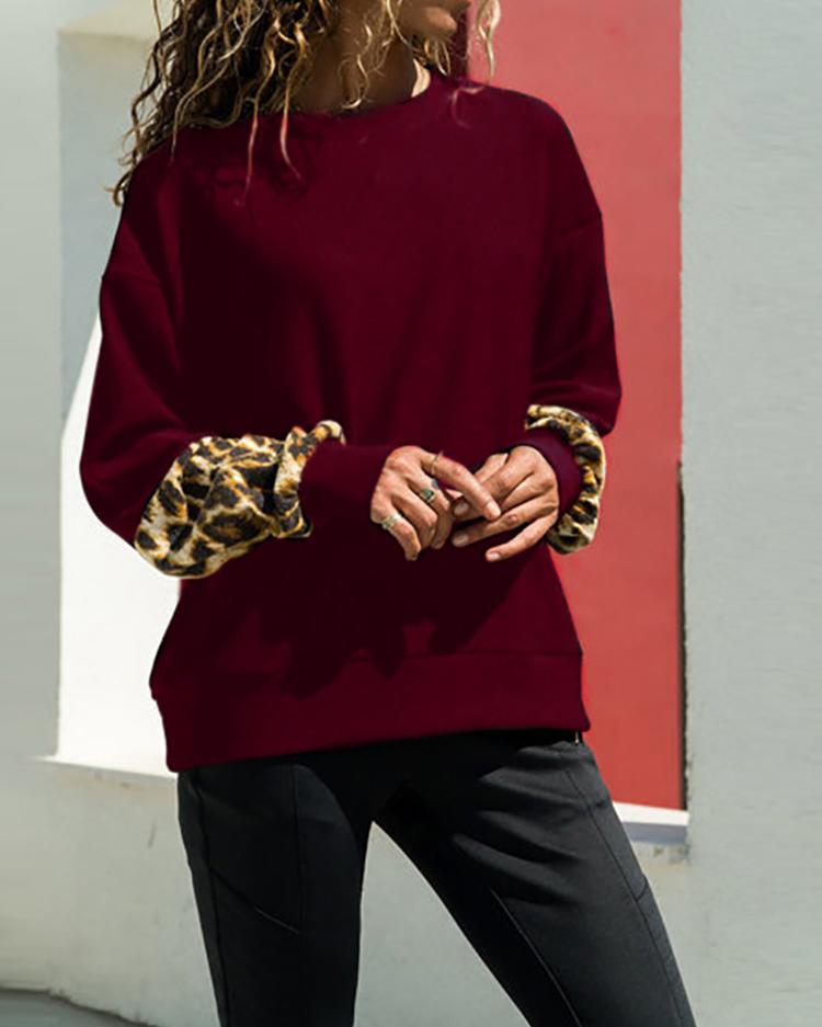

Long Sleeve Leopard Insert Sweatshirt, Red