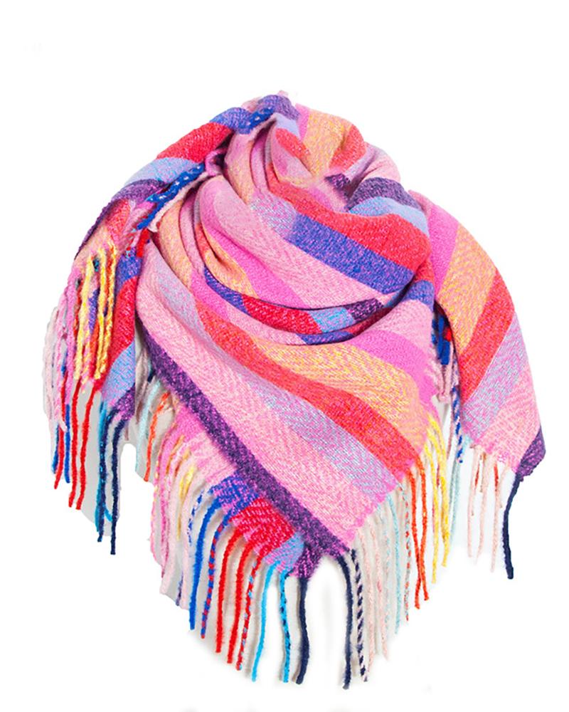 

Striped Colorblock Tassel Design Scarf, Style8