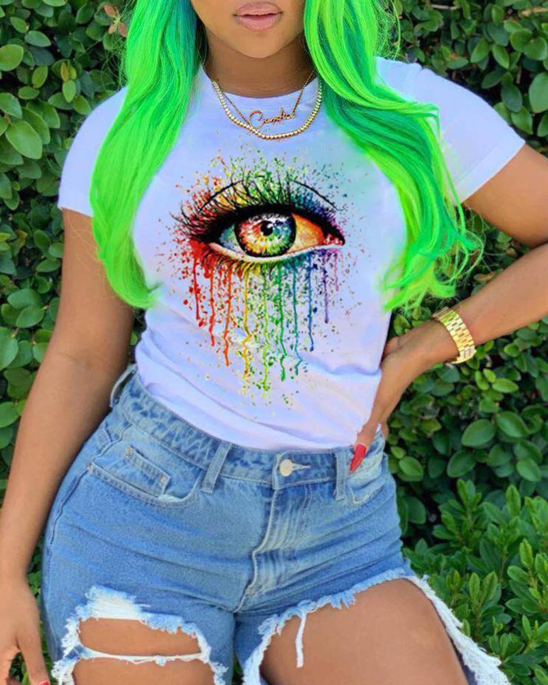 

Eye Flag Print Colorblock Casual T-shirt, Style2
