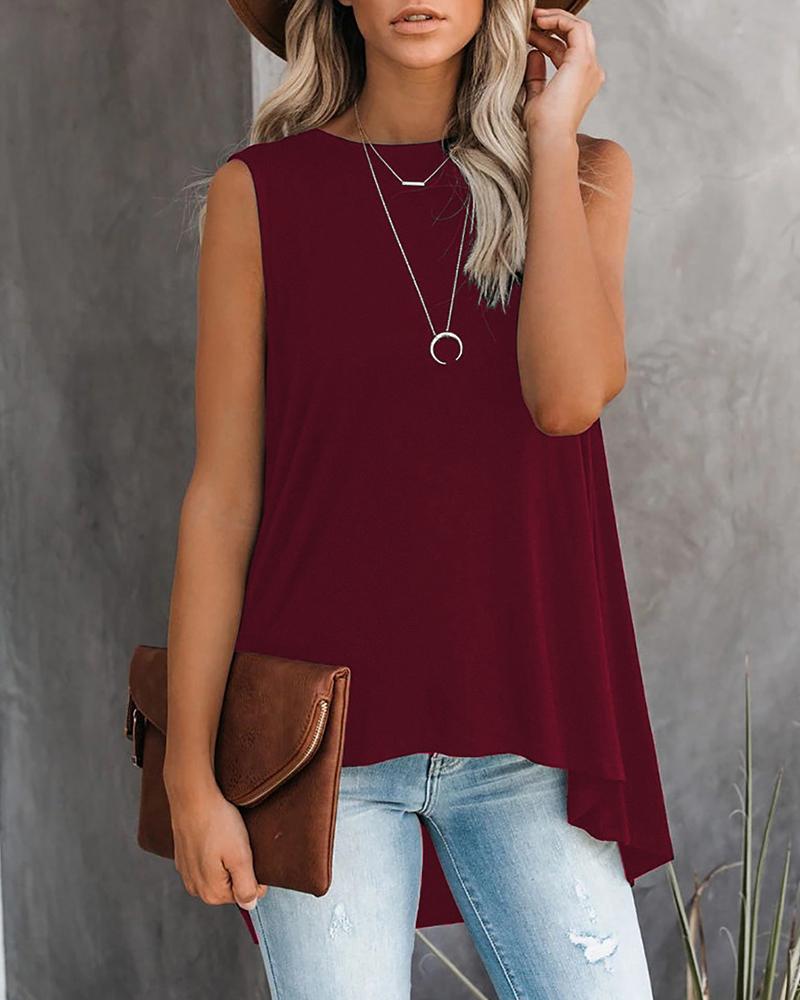 

Solid Casual Irregualr Tank Women Top, Wine red