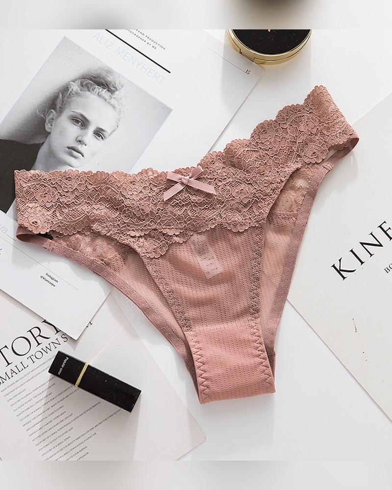 

Solid Lace Bowknot Panties, Pink