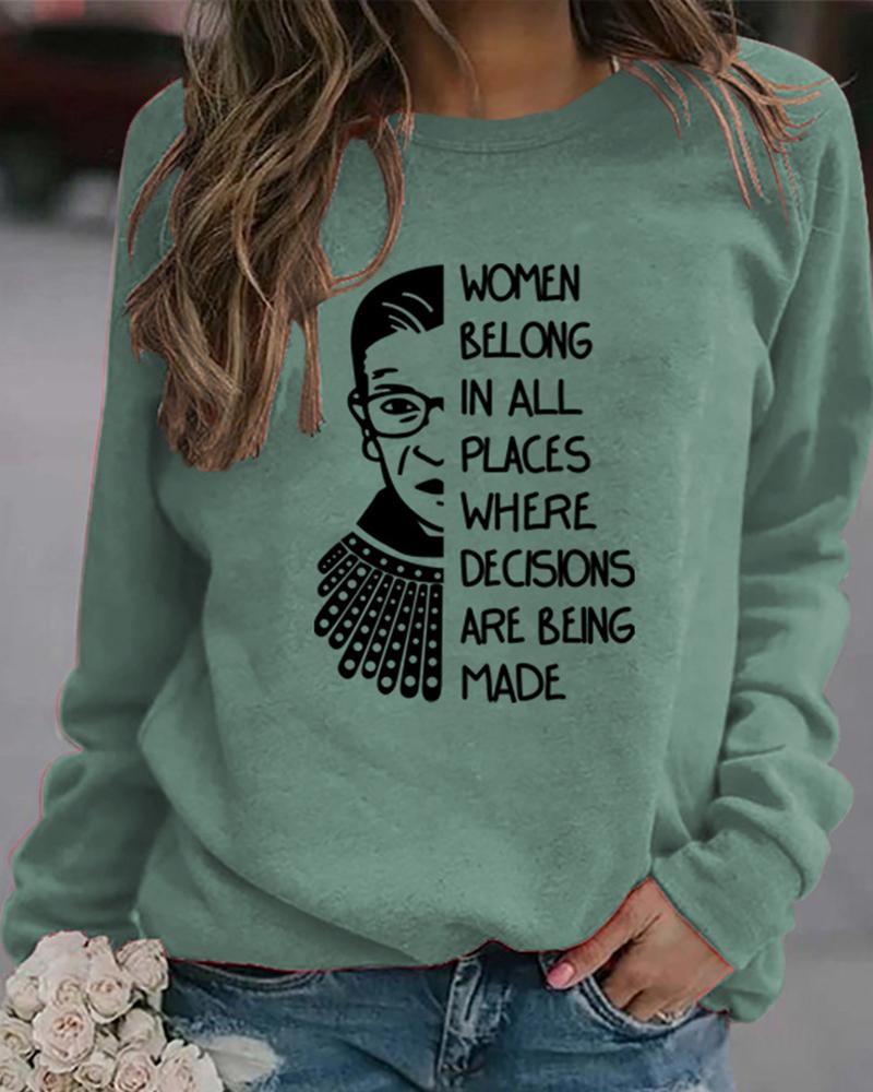 

Graphic Letter Print Long Sleeve Sweatshirt, Green