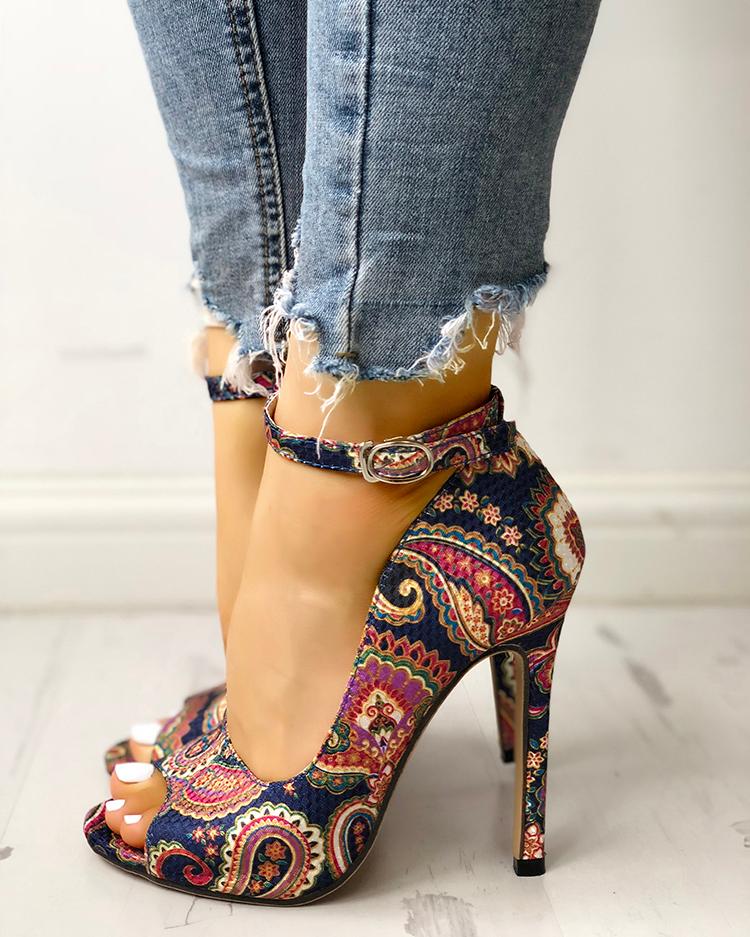 ethnic print peep toe