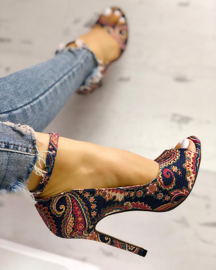 ethnic peep toe heels