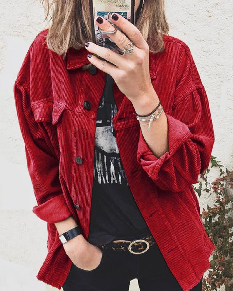 

Plain Long Sleeve Flap Detail Coat, Wine red