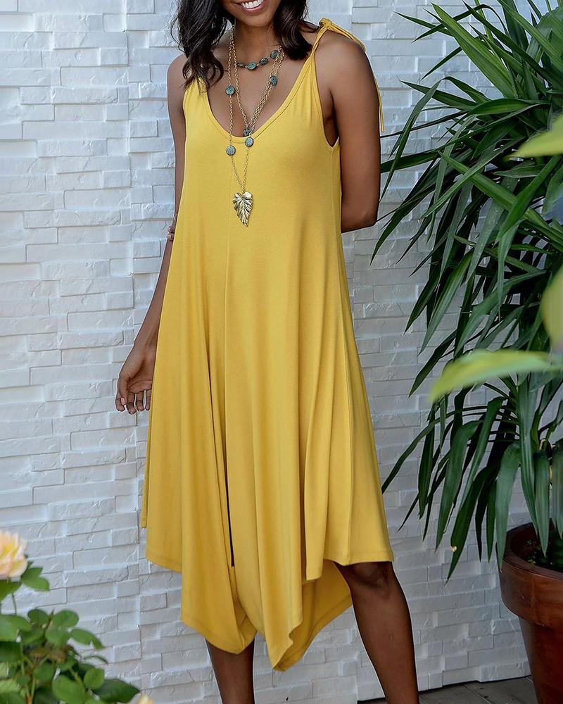 

Solid Sleeveless Casual Wide Leg Romper, Yellow