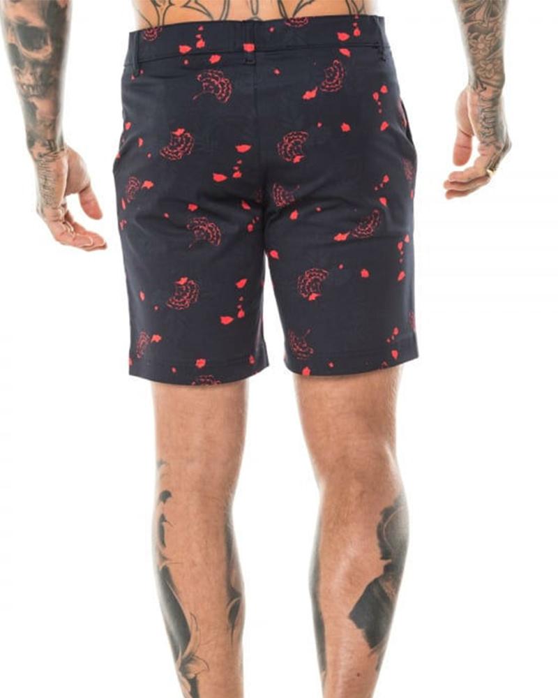 

3D Floral Print Short Pants, Black