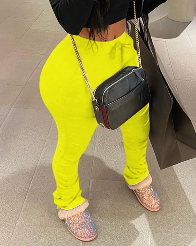 

Solid Drawstring Deisgn Ruched Pants, Yellow