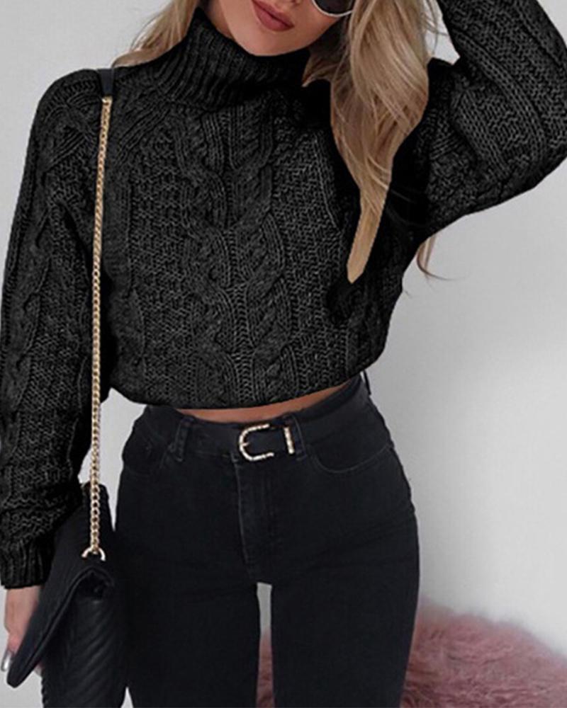 

Solid High Neck Cut-out Sweaters, Black