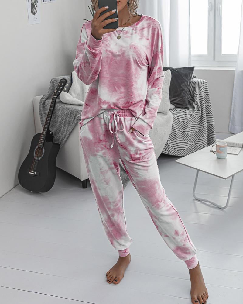 

Sports Tie Dye T-shirt Pants Sets, Pink