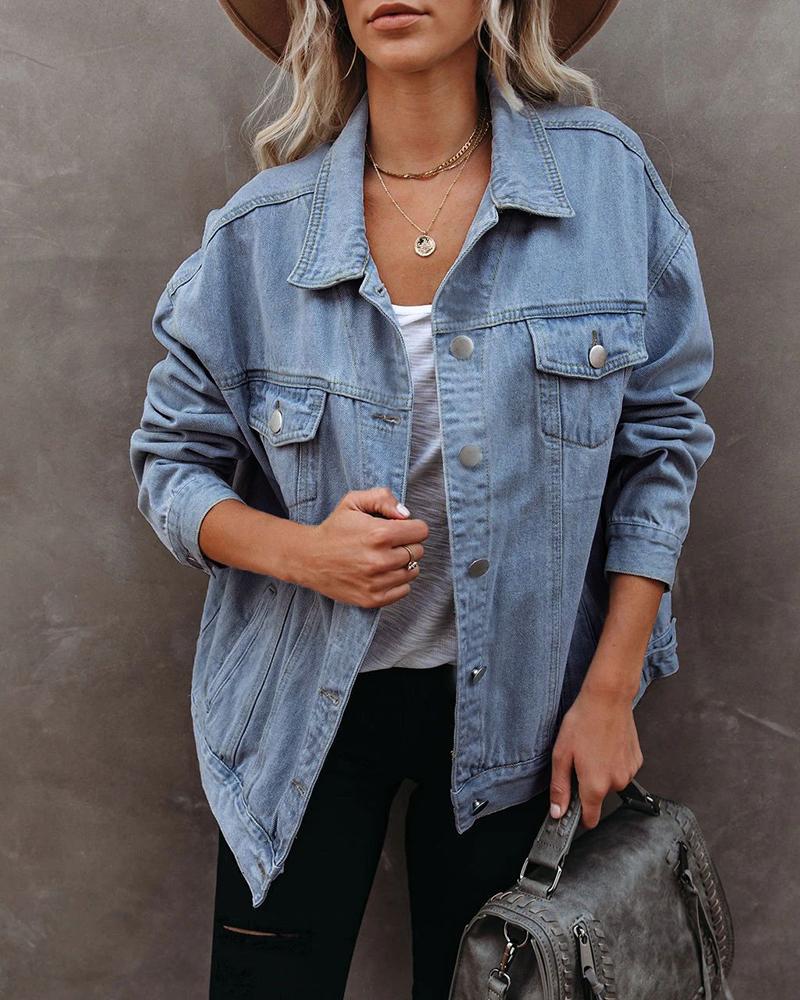 

Pockets Button Design Denim Jacket, Blue
