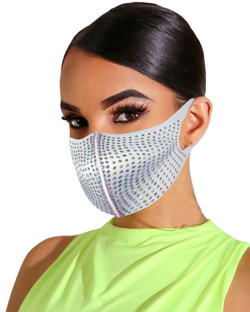 

Bling Rhinestone Animal Pattern Face Mask, White