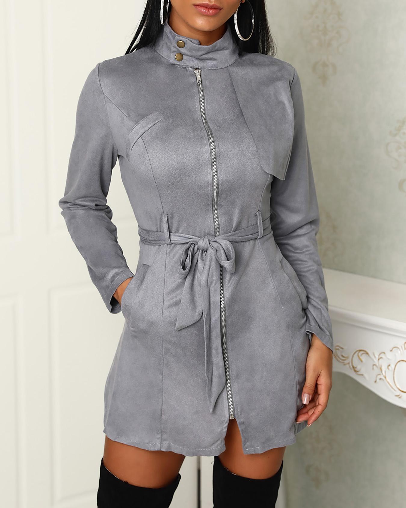 Download Zipper Front Pocket Design Belted Dress Online. Discover ...