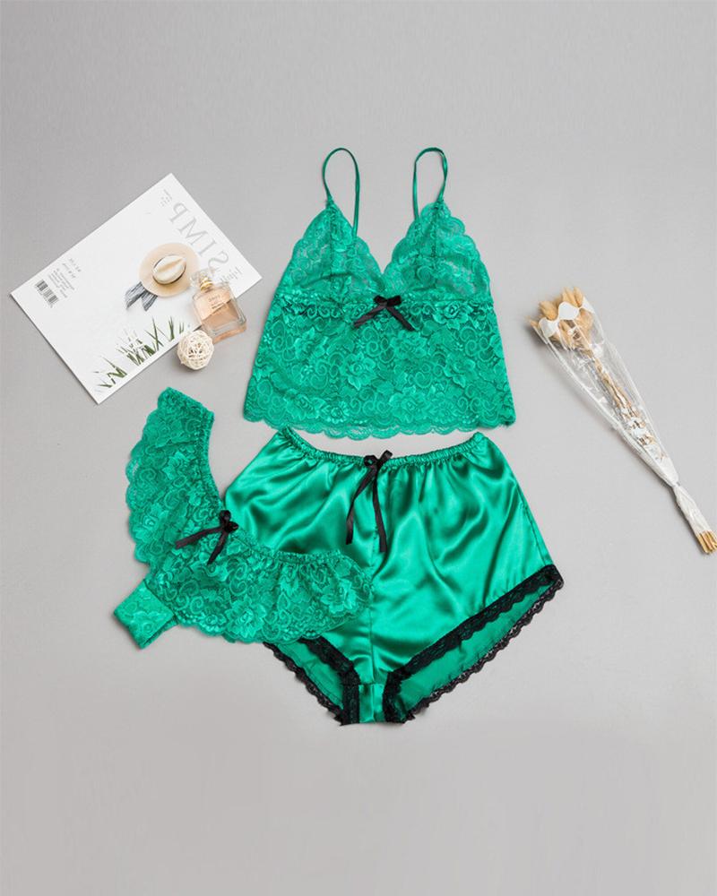 

Croceht Lace Bowkont Satin Cami Set, Green