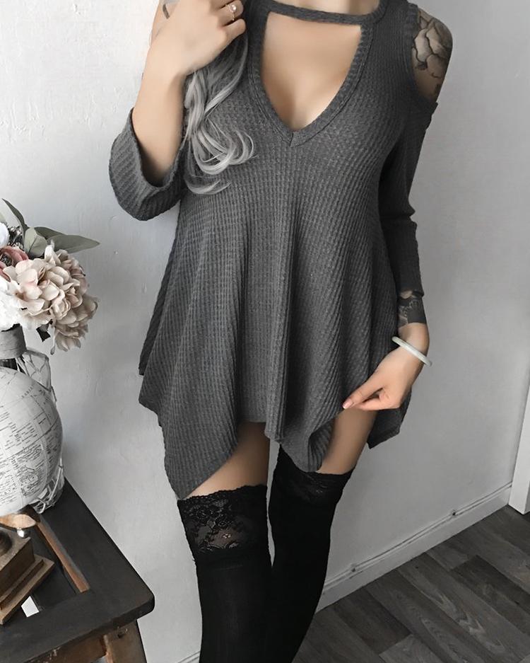

Open Shoulder Cutout Irregular Mini Dress, Gray