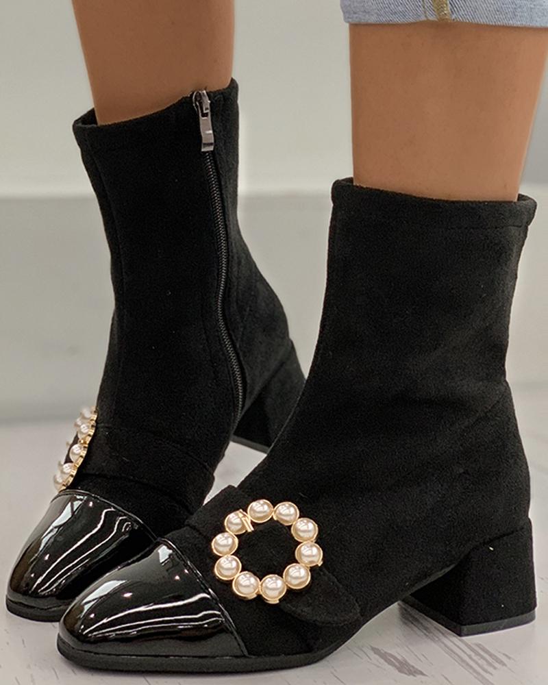 

Beaded O-Ring Chunky Boots, Black