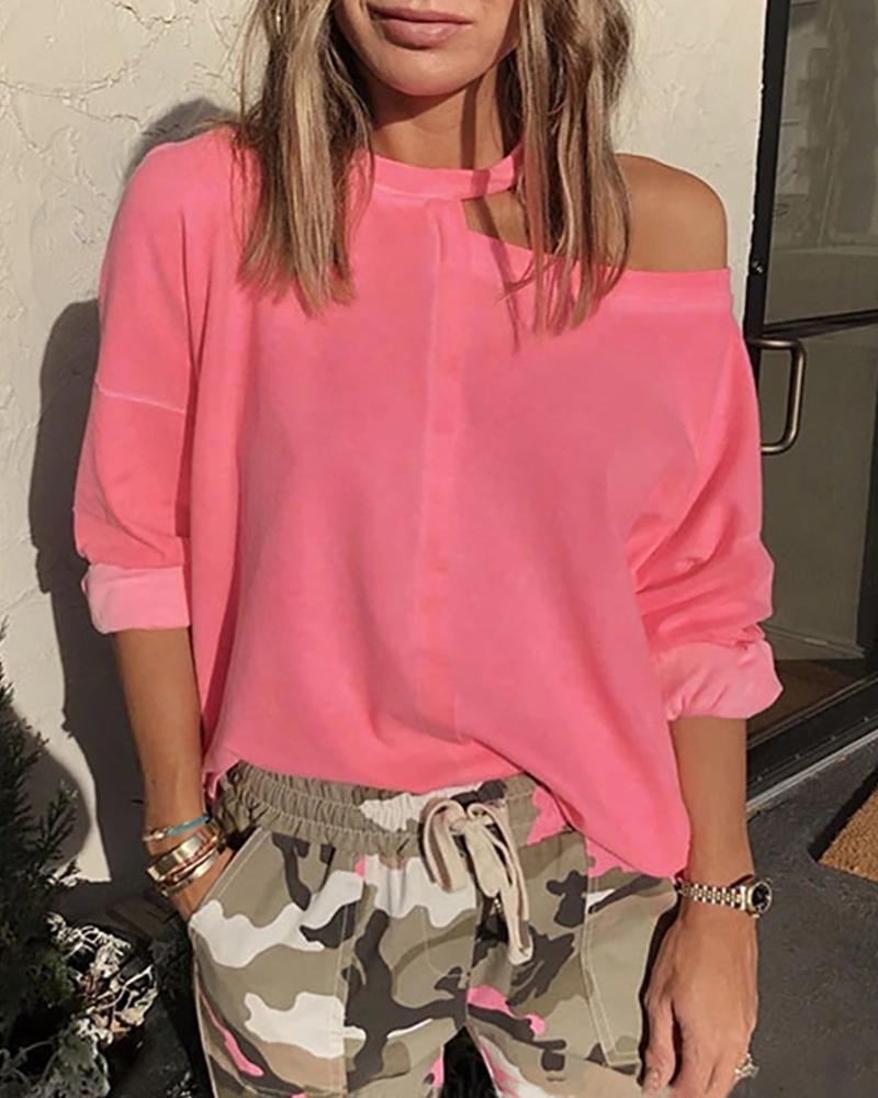 

One Shoulder Half Sleeve Solid Top, Pink