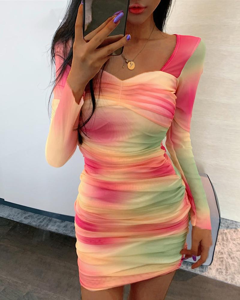 

Tie Dye Print Ruched Bodycon Dress, Multicolor