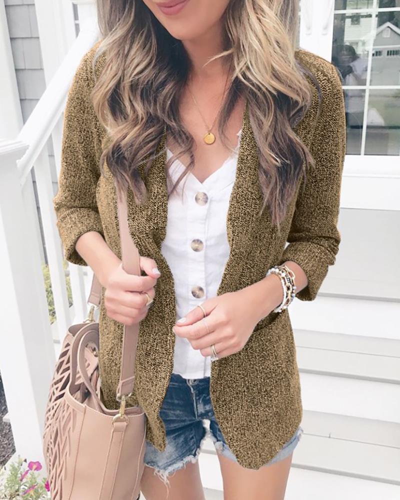 

Solid Long Sleeve Pocket Design Blazer Coat, Khaki