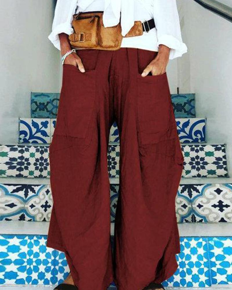 

Wide Leg Loose Pants, Wine red