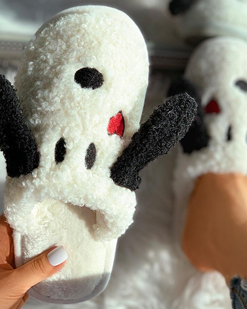 

Cartoon Pattern Fluffy Slippers, Beige