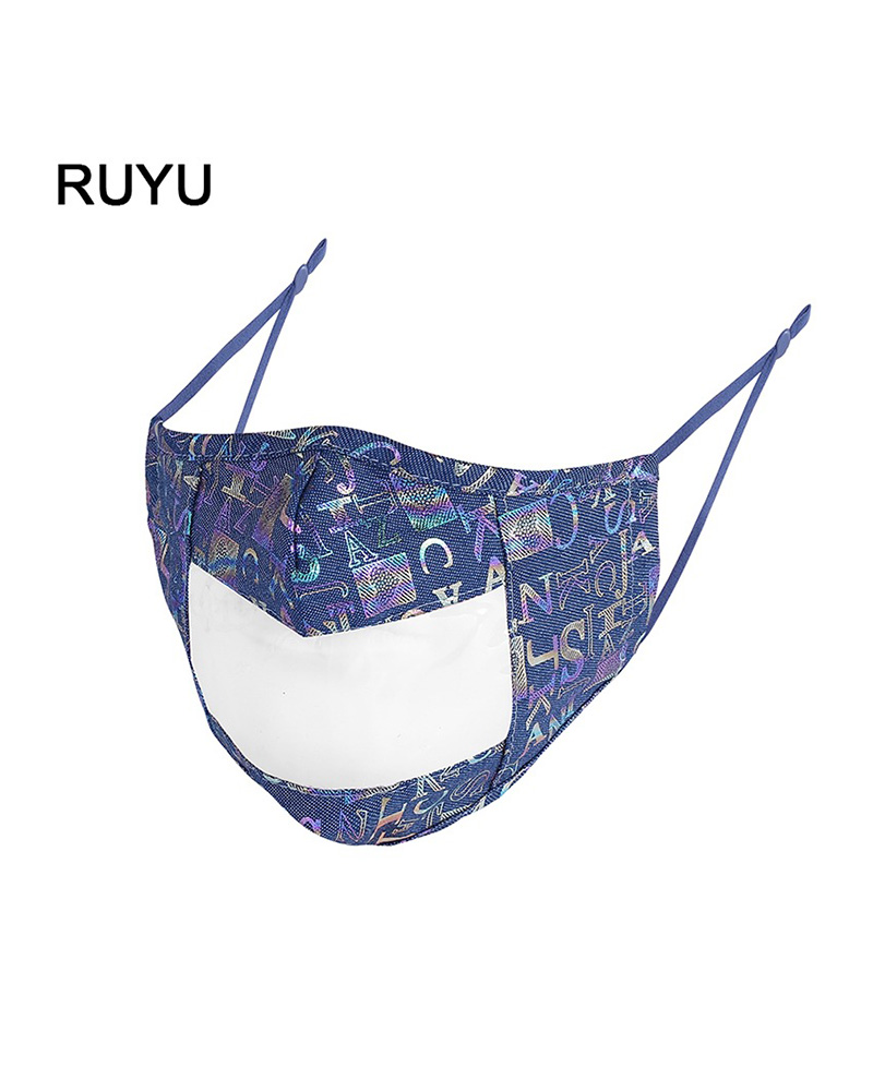 

Letter / Cheetah / Feather Print Mouth Clear Window Visible Face Mask, Style1