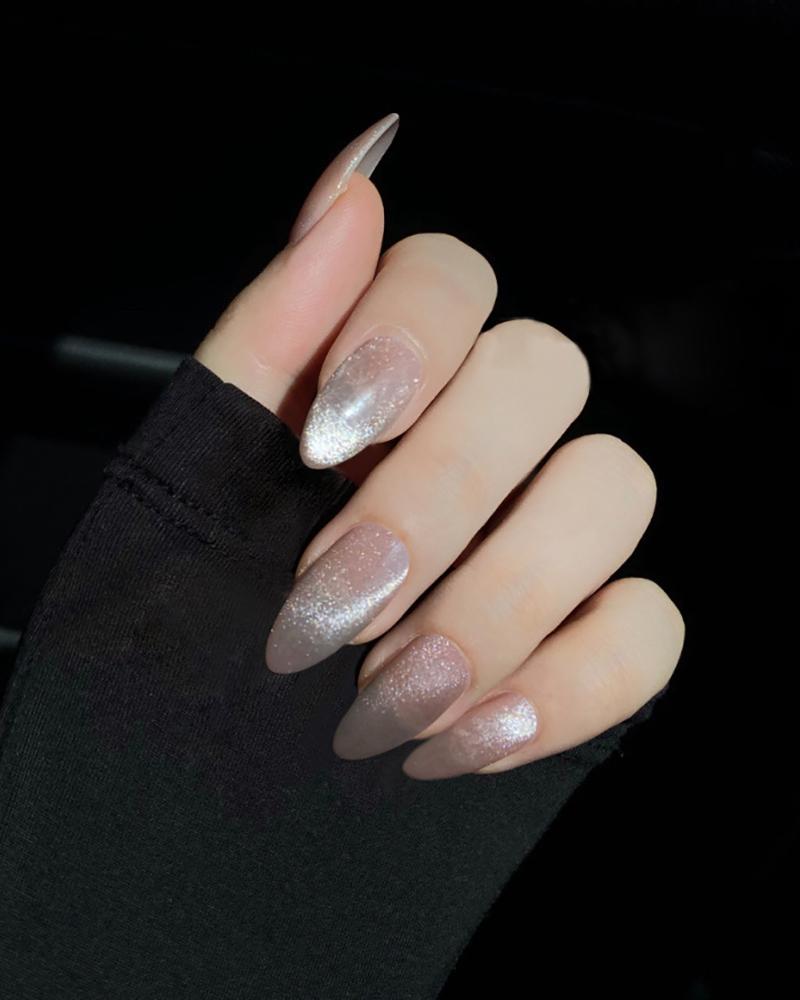 

Sparkling False Nail & 1PCS Nail Glue, Nude