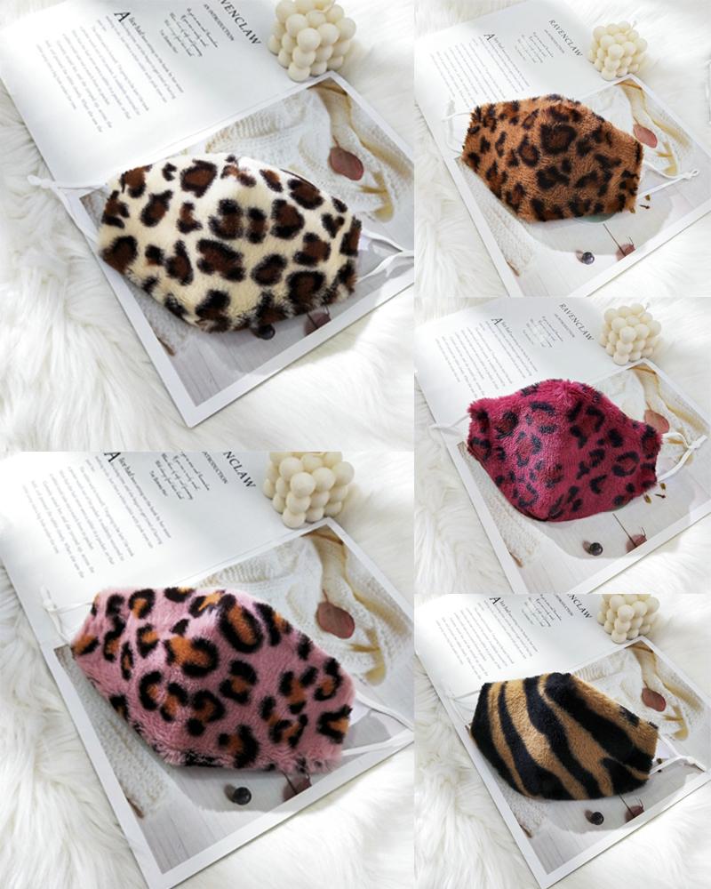 

5PCS/Set Cheetah / Tiger / Zebra Stripe Print Fluffy Breathable Face Mask, Multicolor