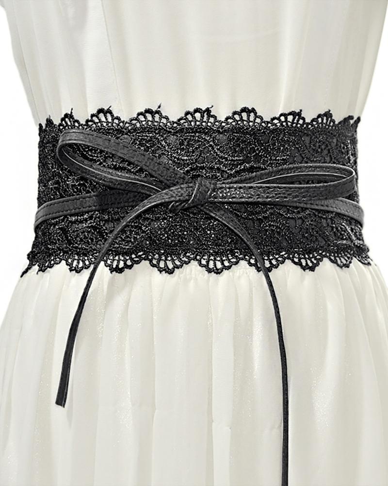 

Guipure Lace Knot Wide Belt, Black