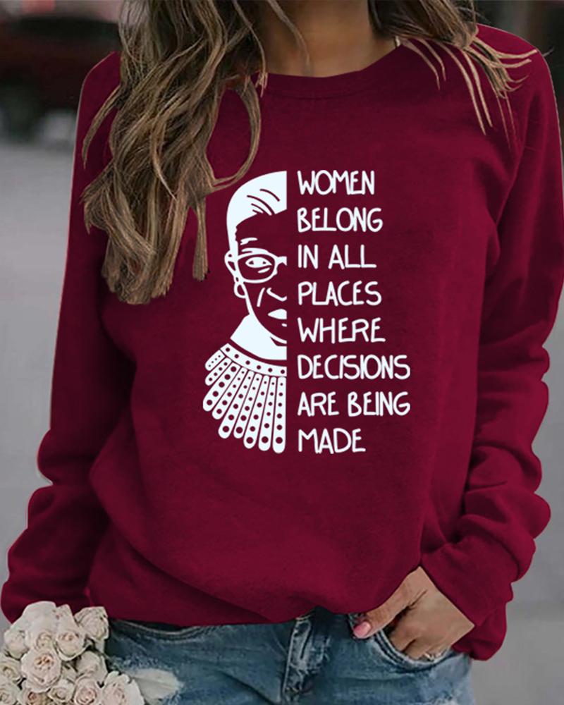

Graphic Letter Print Long Sleeve Sweatshirt, Wine red