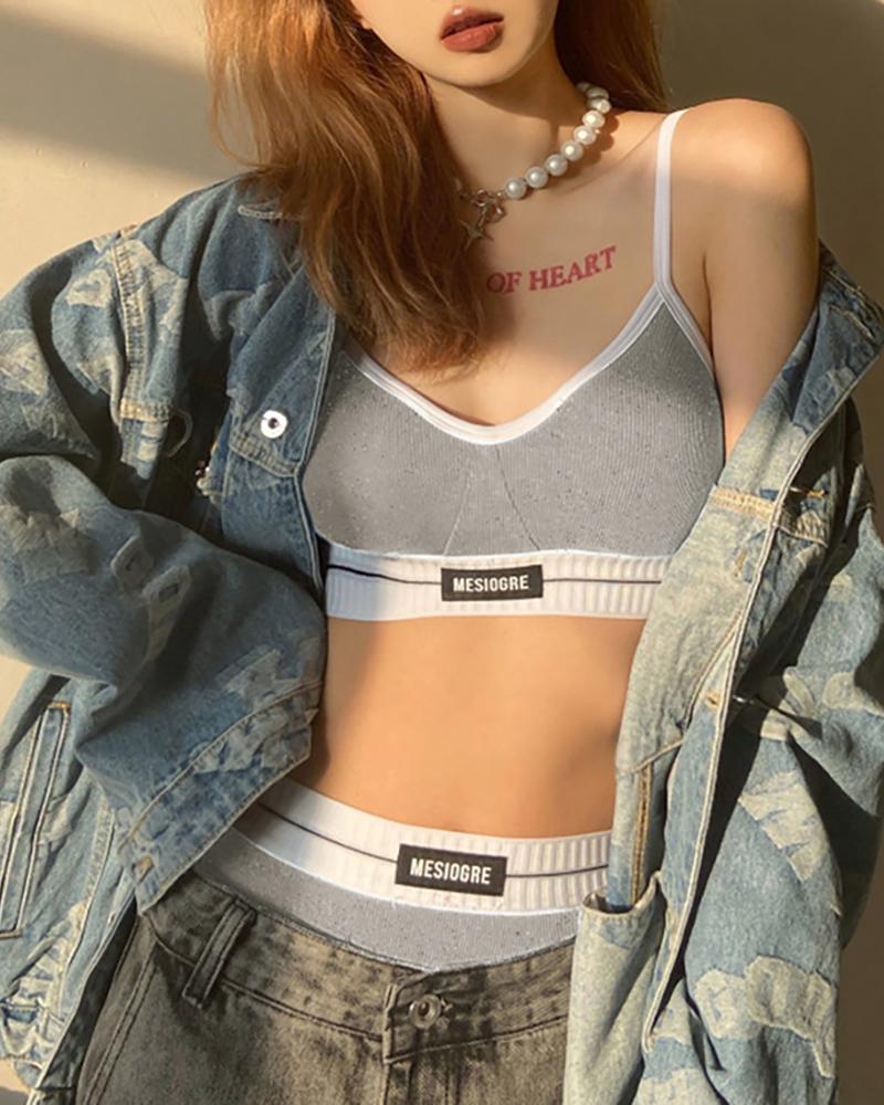 

Letter Print High Waist Sports Bra Sets, Gray