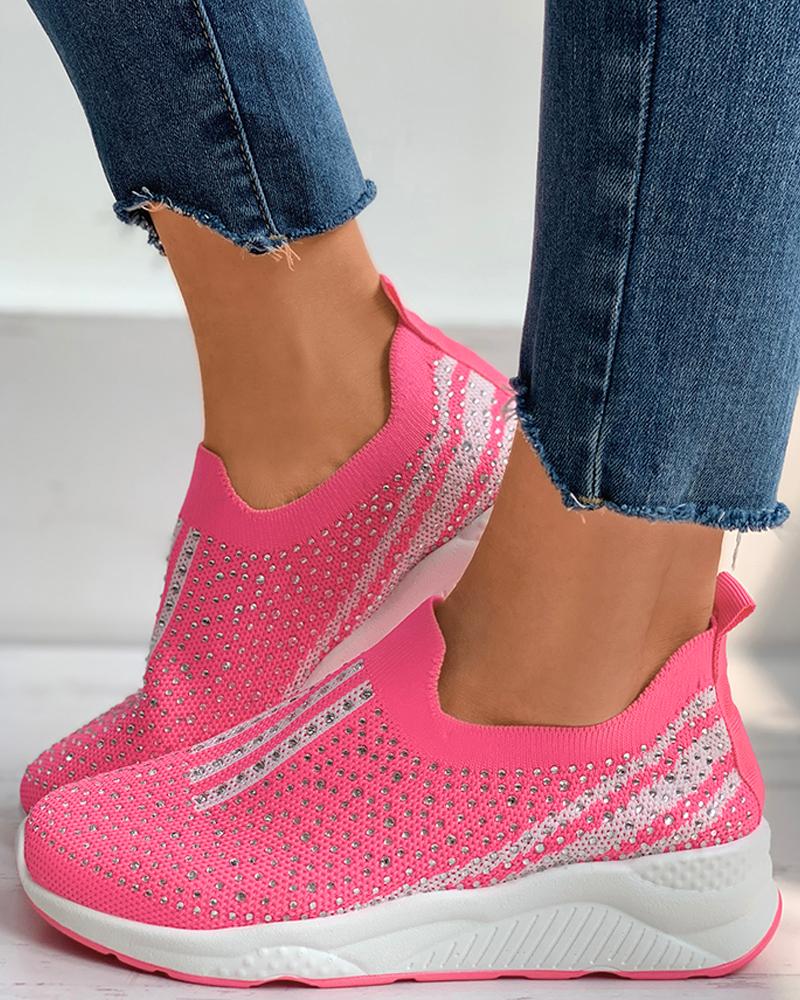 

Studded Colorblock Knit Wedge Sneaker, Hot pink