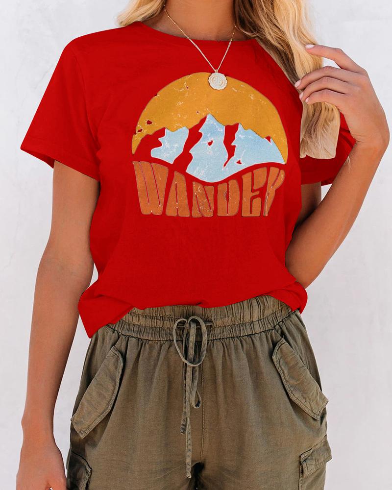 

Letter Mount Print Casual T-shirt, Red